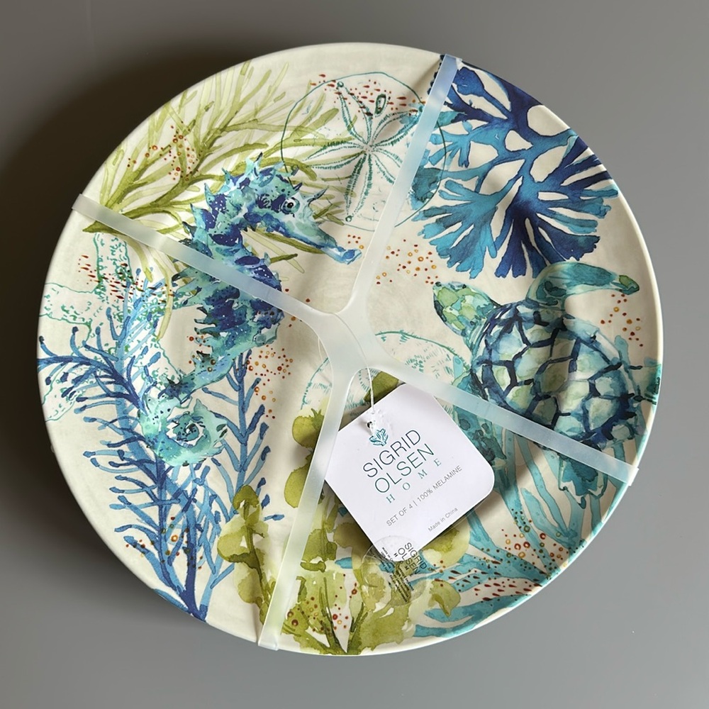 NWT SIGRID Olsen Melamine Sea Life Dinner Plates - set of four